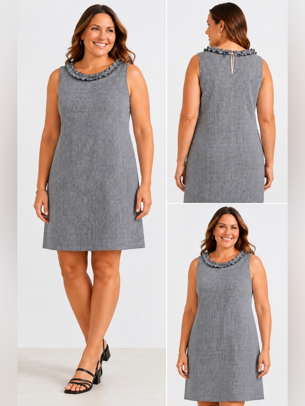 Talbots Black & White Gingham Sleeveless Shift Dress – Size 16